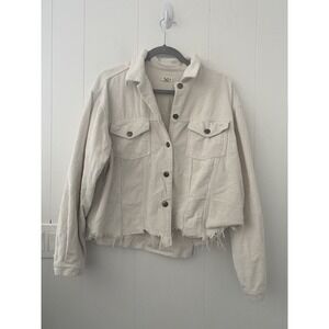 Pol Jacket Womens Medium Cream Corduroy Raw Edge Distressed Hems 100% Cotton